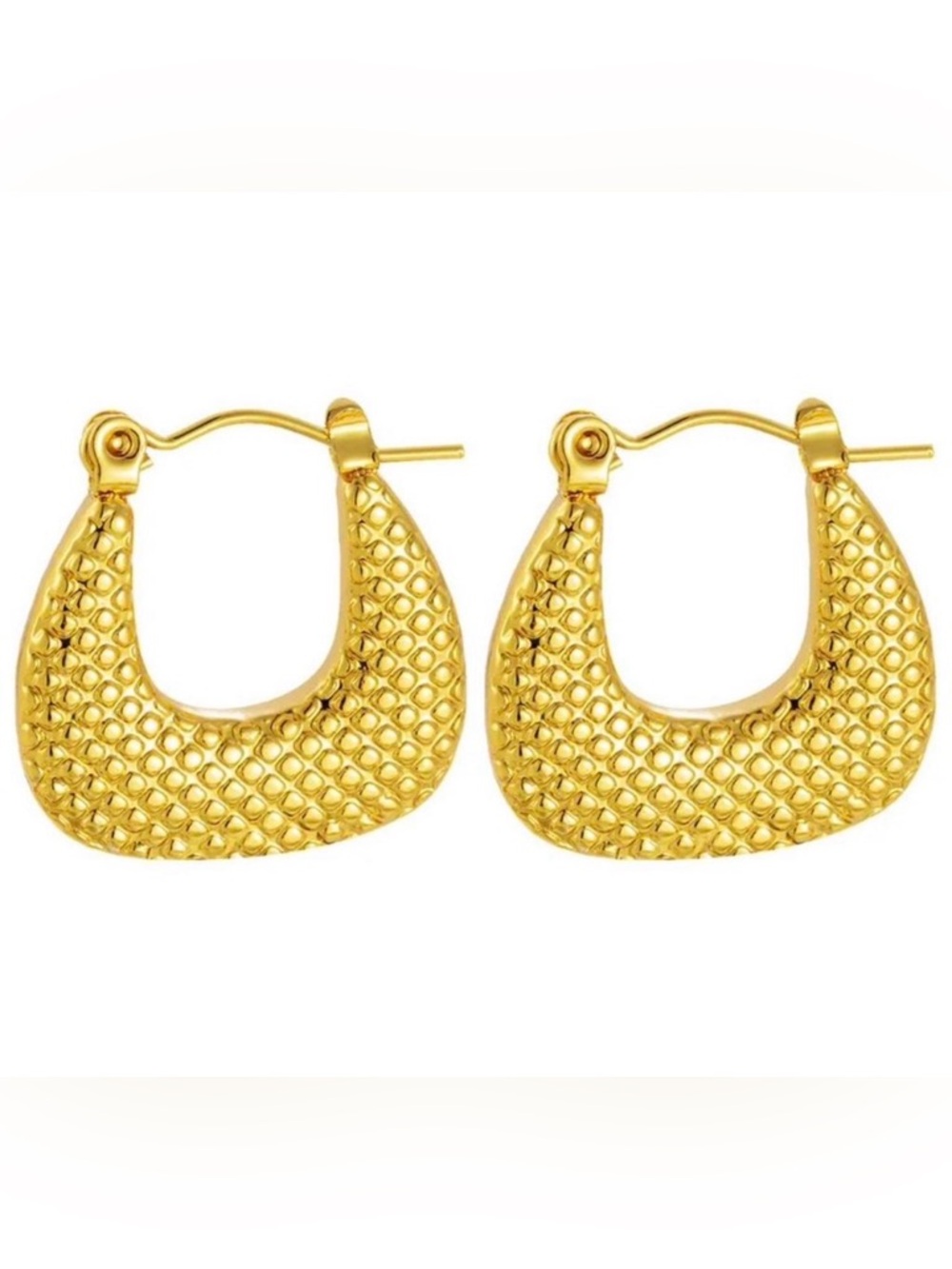 18K Gold Plated Textured Small Hoop Drop Earrings - Women Jewelry